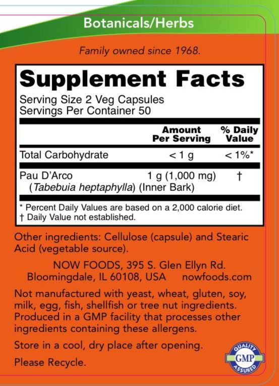 NOW - PAU D' ARCO 500 MG - 100 KAPSZULA NOW - PAU D' ARCO 500 MG - 100 KAPSZULA