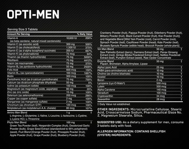 OPTIMUM NUTRITION - OPTI-MEN - 180 TABLETTA