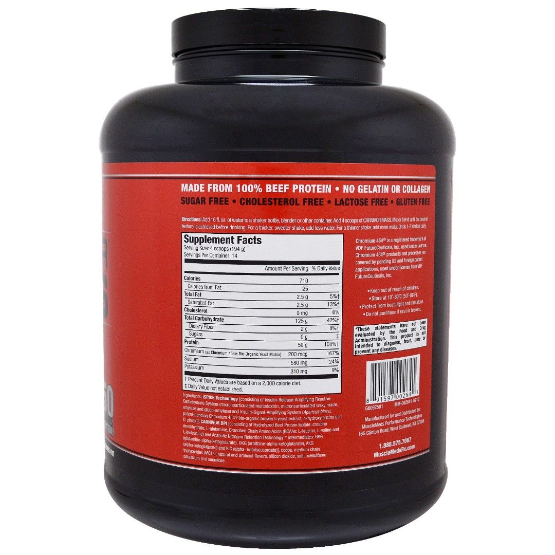MUSCLEMEDS - CARNIVOR MASS - MARHAFEHÉRJE ALAPÚ TÖMEGNÖVELŐ - 5,6 LBS - 2580 G MUSCLEMEDS - CARNIVOR MASS - MARHAFEHÉRJE ALAPÚ TÖMEGNÖVELŐ - 5,6 LBS - 2580 G
