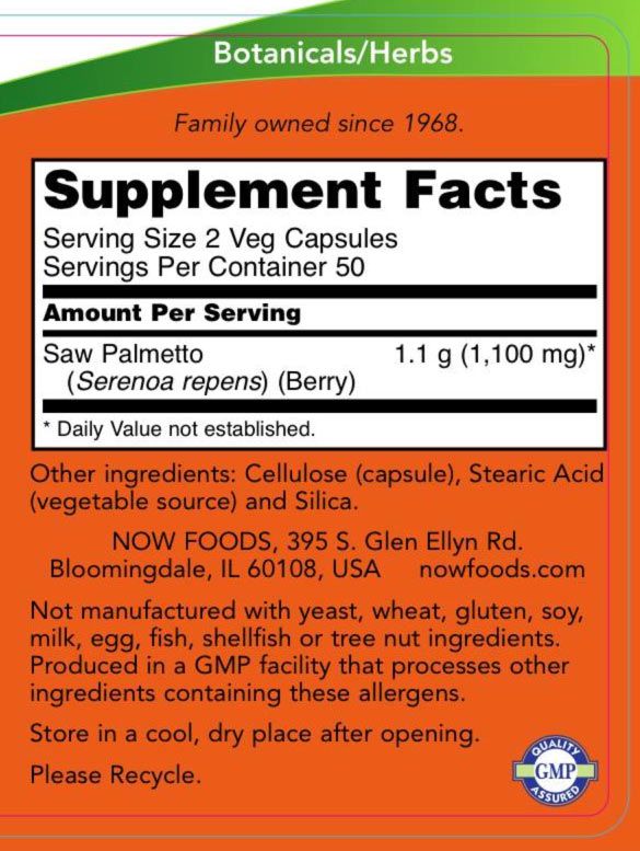NOW - SAW PALMETTO 550 MG - FŰRÉSZPÁLMA - 100 KAPSZULA NOW - SAW PALMETTO 550 MG - FŰRÉSZPÁLMA - 100 KAPSZULA
