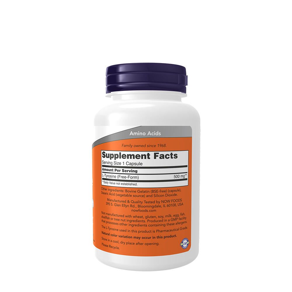 NOW - L-TIROZIN 500 MG - L-TYROSINE - 120 KAPSZULA NOW - L-TIROZIN 500 MG - L-TYROSINE - 120 KAPSZULA