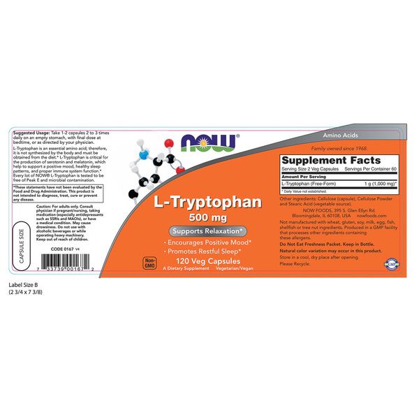 NOW - L-TRYPTOPHAN 500 MG - 60 KAPSZULA