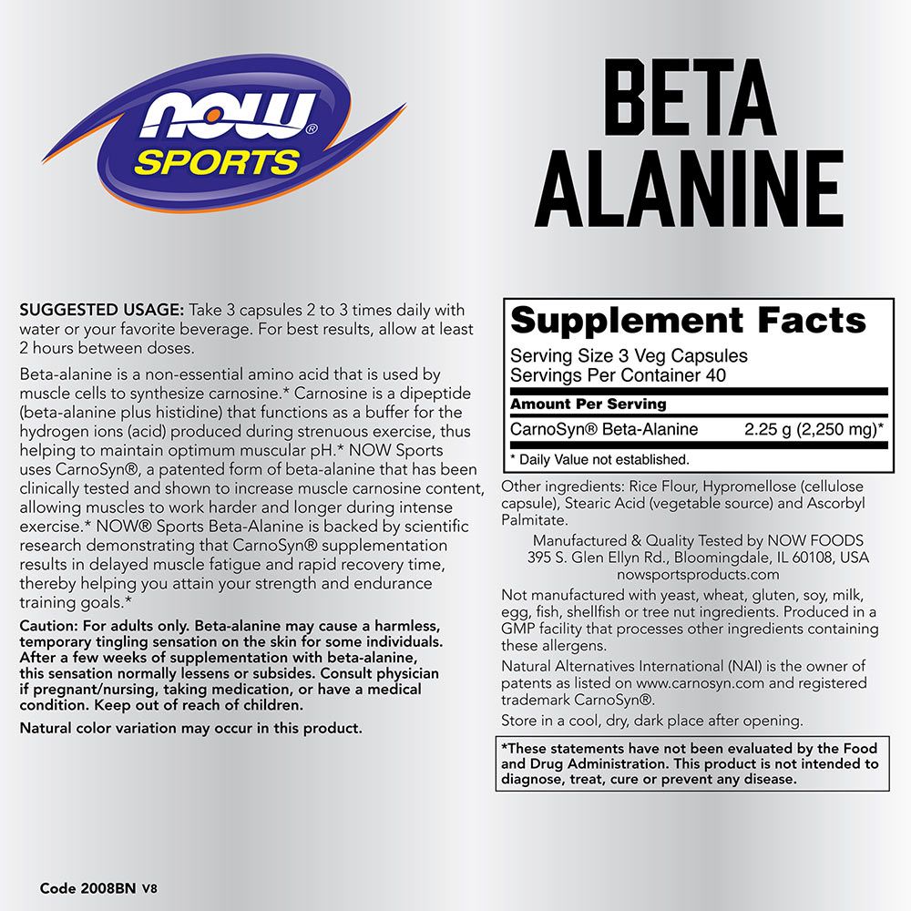 NOW - BÉTA-ALANIN 750 MG - 120 KAPSZULA NOW - BÉTA-ALANIN 750 MG - 120 KAPSZULA