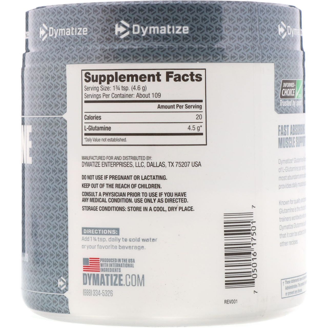 DYMATIZE - GLUTAMINE MICRONIZED - 88 SERVINGS - 400 G