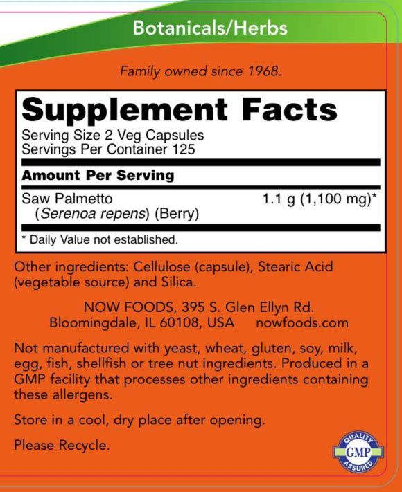 NOW - SAW PALMETTO 550 MG - FŰRÉSZPÁLMA - 250 KAPSZULA NOW - SAW PALMETTO 550 MG - FŰRÉSZPÁLMA - 250 KAPSZULA