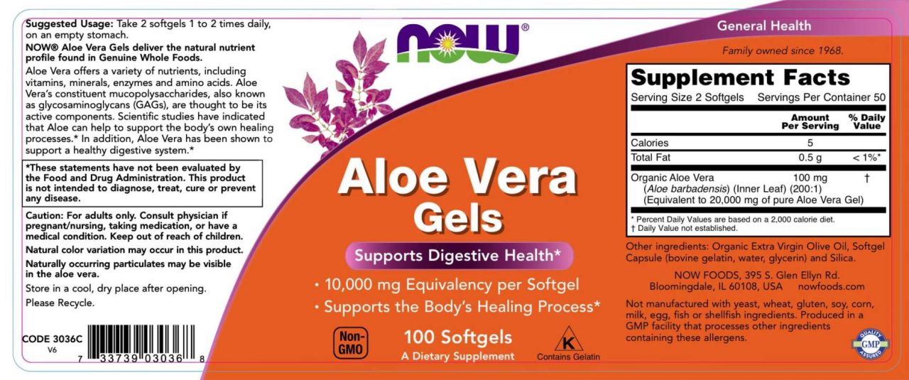 NOW - ALOE VERA 10000 MG - 100 KAPSZULA NOW - ALOE VERA 10000 MG - 100 KAPSZULA