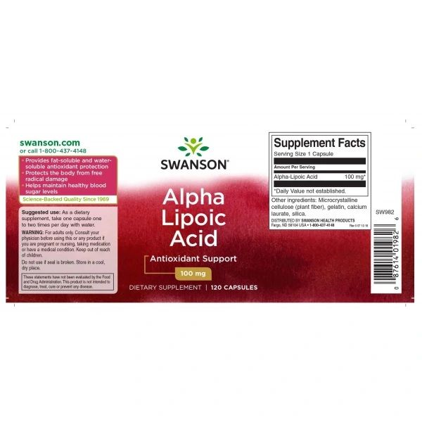 SWANSON - ALPHA LIPOIC ACID 100 MG - 120 KAPSZULA SWANSON - ALPHA LIPOIC ACID 100 MG - 120 KAPSZULA