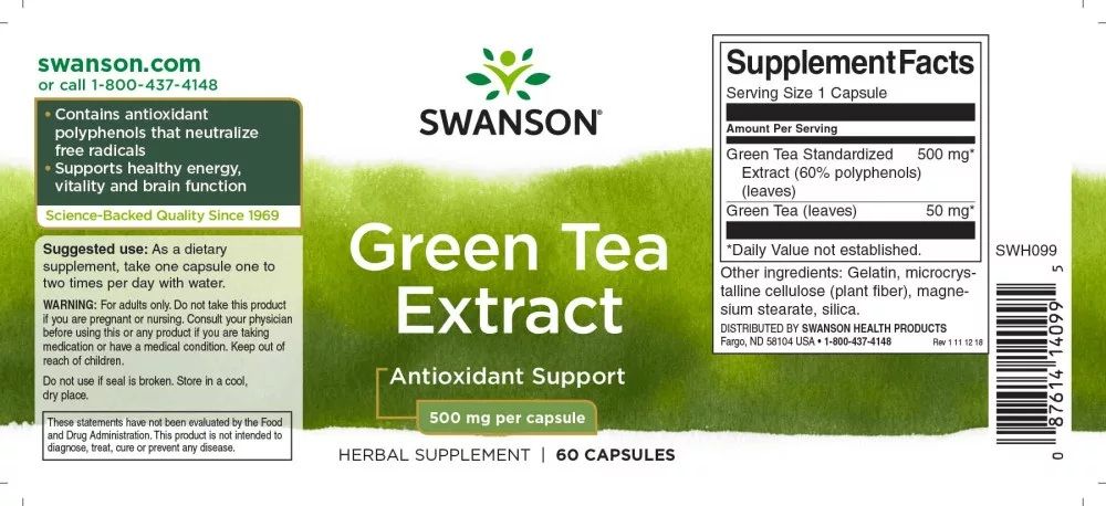 SWANSON - GREEN TEA EXTRACT 500 MG - 60 KAPSZULA SWANSON - GREEN TEA EXTRACT 500 MG - 60 KAPSZULA