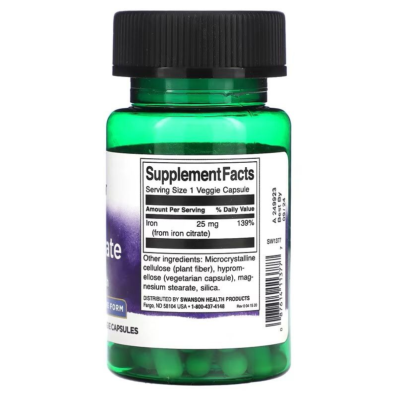 SWANSON - IRON CITRATE 25 MG - 60 KAPSZULA SWANSON - IRON CITRATE 25 MG - 60 KAPSZULA