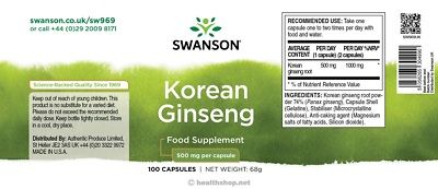 SWANSON - KOREAN GINSENG 500 MG - 100 KAPSZULA SWANSON - KOREAN GINSENG 500 MG - 100 KAPSZULA