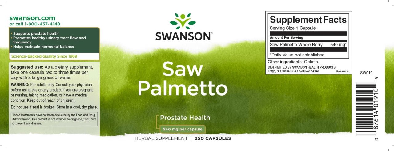 SWANSON - SAW PALMETTO 540 MG - FŰRÉSZPÁLMA KIVONAT - 250 KAPSZULA SWANSON - SAW PALMETTO 540 MG - FŰRÉSZPÁLMA KIVONAT - 250 KAPSZULA