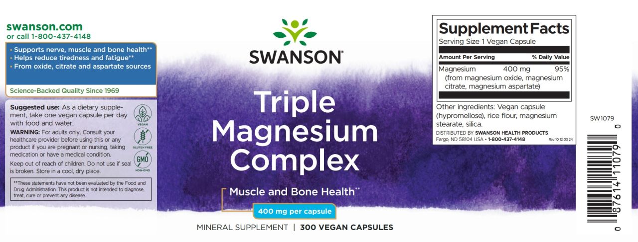 SWANSON - TRIPLE MAGNEZIUM COMPLEX 400 MG - 300 KAPSZULA