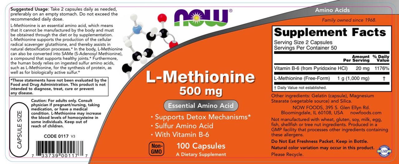 NOW - L-METIONIN 500 MG KAPSZULA - L-METHIONINE - 100 KAPSZULA NOW - L-METIONIN 500 MG KAPSZULA - L-METHIONINE - 100 KAPSZULA