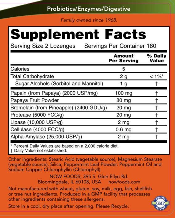 NOW - PAPAYA ENZIME - 360 TABLETTA NOW - PAPAYA ENZIME - 360 TABLETTA