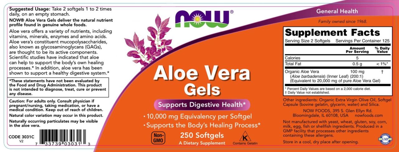 NOW - ALOE VERA 10000 MG - 250 KAPSZULA NOW - ALOE VERA 10000 MG - 250 KAPSZULA