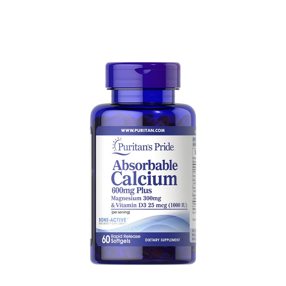 PURITANS PRIDE - ABSORBABLE CALCIUM 600 MG + MAGNESIUM 300 MG & VITAMIN D 1000 IU - 60 KAPSZULA