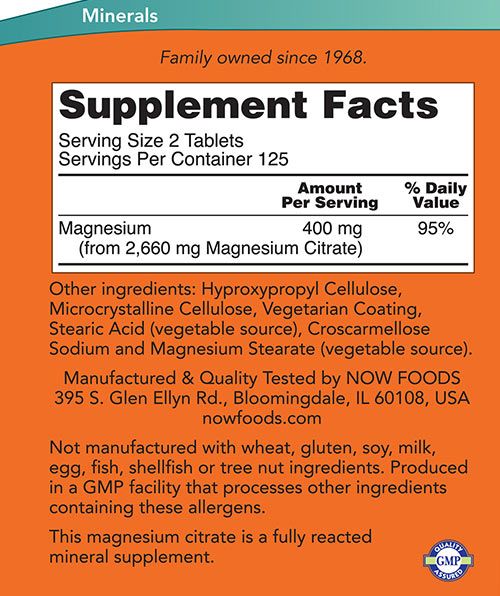 NOW - MAGNÉZIUM-CITRÁT 200 MG - 250 TABLETTA NOW - MAGNÉZIUM-CITRÁT 200 MG - 250 TABLETTA