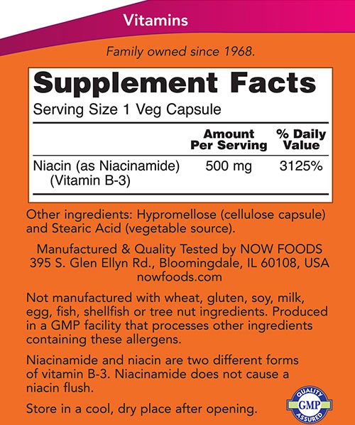 NOW - NIACINAMIDE 500 MG - 100 KAPSZULA NOW - NIACINAMIDE 500 MG - 100 KAPSZULA