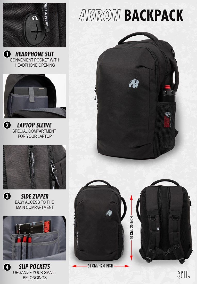 GORILLA WEAR - AKRON BACKPACK BLACK - HÁTIZSÁK - FEKETE