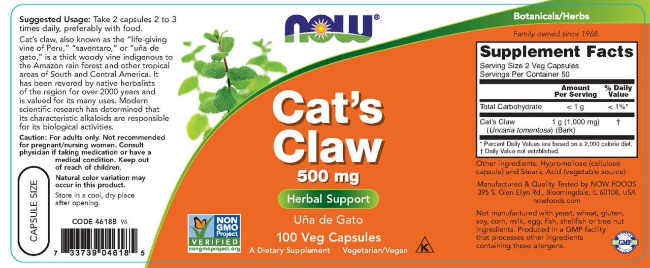 NOW - CAT'S CLAW - MACSKAKAROM 500 MG - 100 KAPSZULA NOW - CAT'S CLAW - MACSKAKAROM 500 MG - 100 KAPSZULA