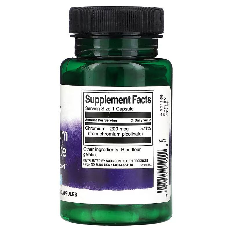 SWANSON - CHROMIUM PICOLINATE 200 MCG - 100 KAPSZULA SWANSON - CHROMIUM PICOLINATE 200 MCG - 100 KAPSZULA