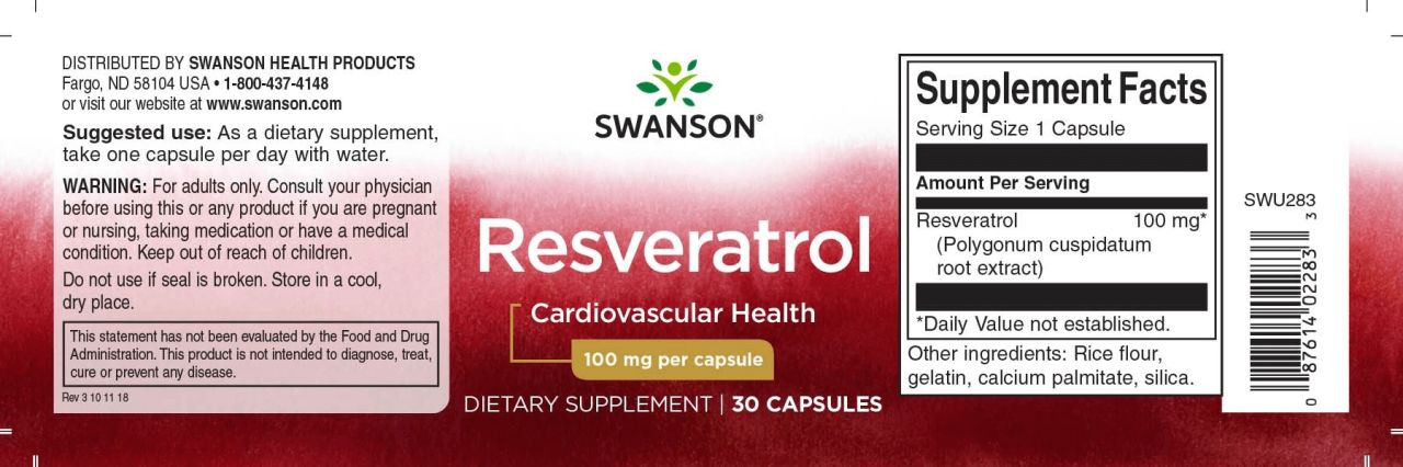 SWANSON - RESVERATROL 100 MG - 30 KAPSZULA SWANSON - RESVERATROL 100 MG - 30 KAPSZULA