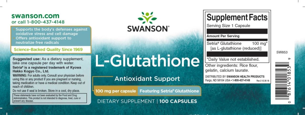 SWANSON - L-GLUTATHIONE 100 MG - 100 KAPSZULA SWANSON - L-GLUTATHIONE 100 MG - 100 KAPSZULA