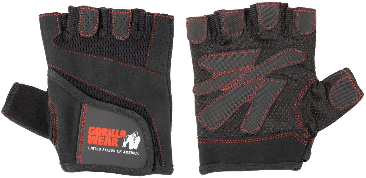 GORILLA WEAR - WOMEN'S FITNESS GLOVES - NŐI EDZŐ KESZTYŰ - FEKETE/PIROS