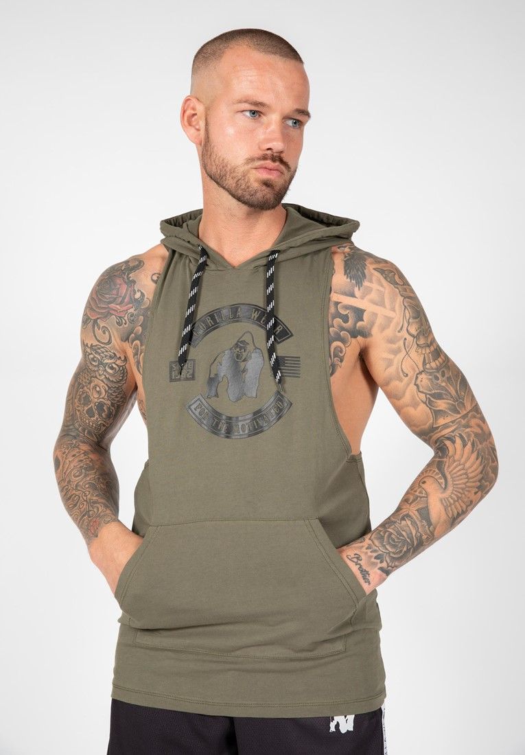 GORILLA WEAR - LAWRENCE HOODED TANK TOP - ARMY ZÖLD TRIKÓ