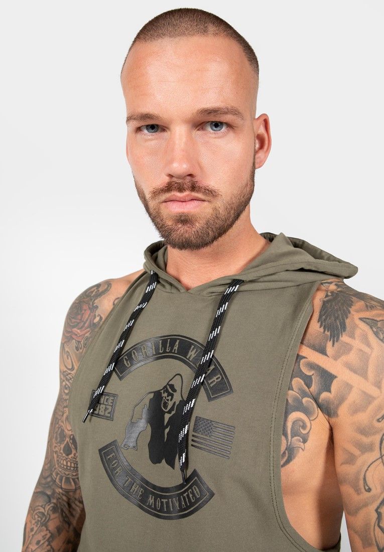 GORILLA WEAR - LAWRENCE HOODED TANK TOP - ARMY ZÖLD TRIKÓ