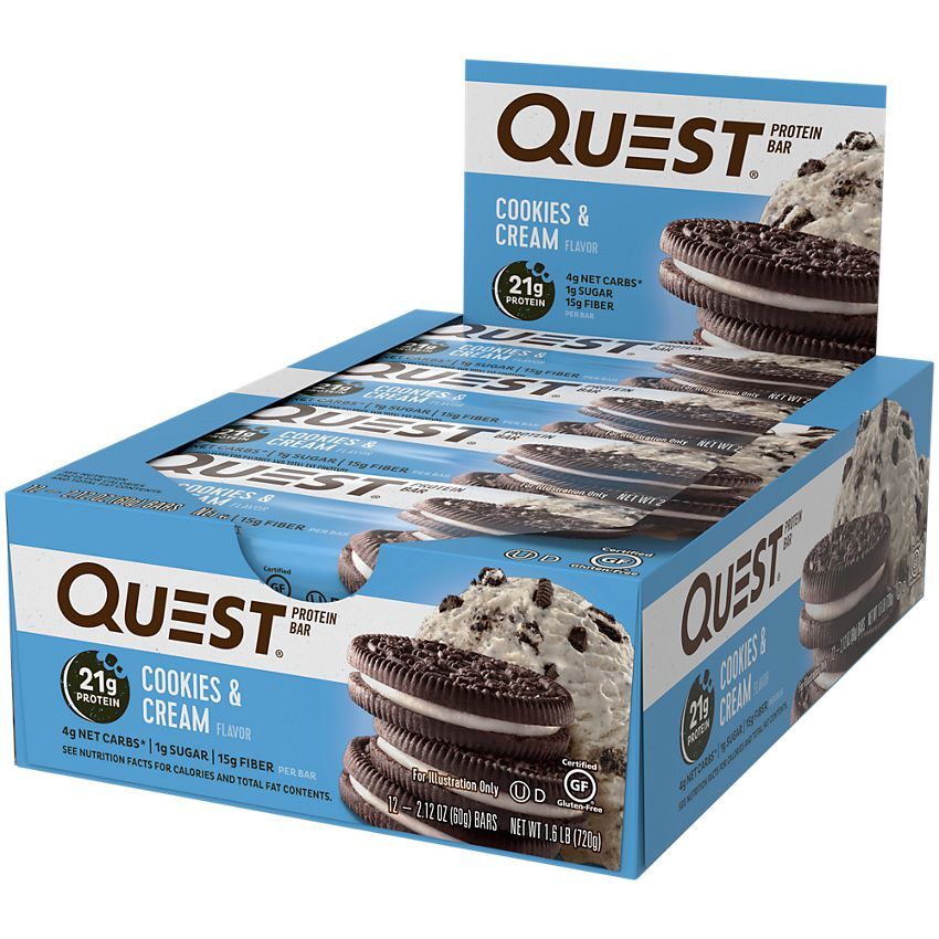 QUEST - QUEST PROTEIN BAR - 12X60 G - COOKIES & CREAM/SÜTIKRÉM