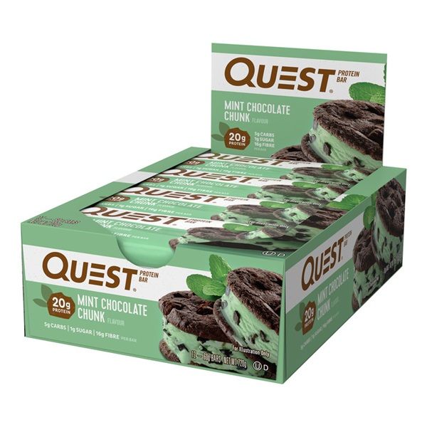 QUEST - QUEST PROTEIN BAR - 12X60 G - MINT CHOCOLATE CHUNK/MENTÁS CSOKOLÁDÉ