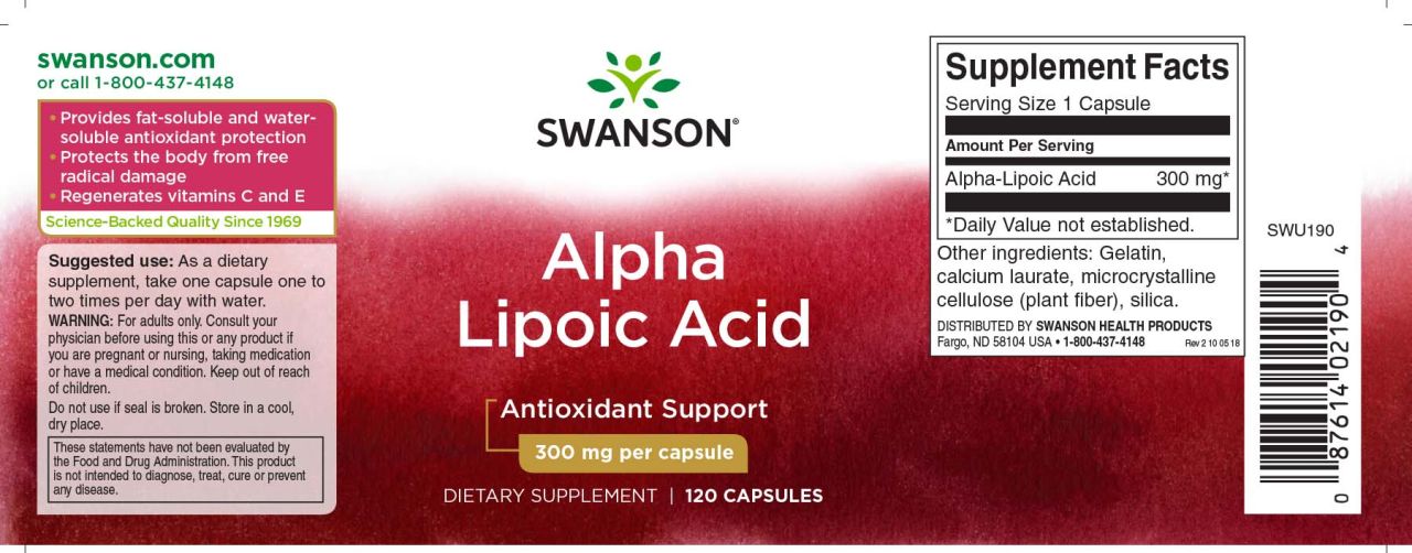 SWANSON - ALPHA LIPOIC ACID 300 MG - 60 KAPSZULA SWANSON - ALPHA LIPOIC ACID 300 MG - 60 KAPSZULA
