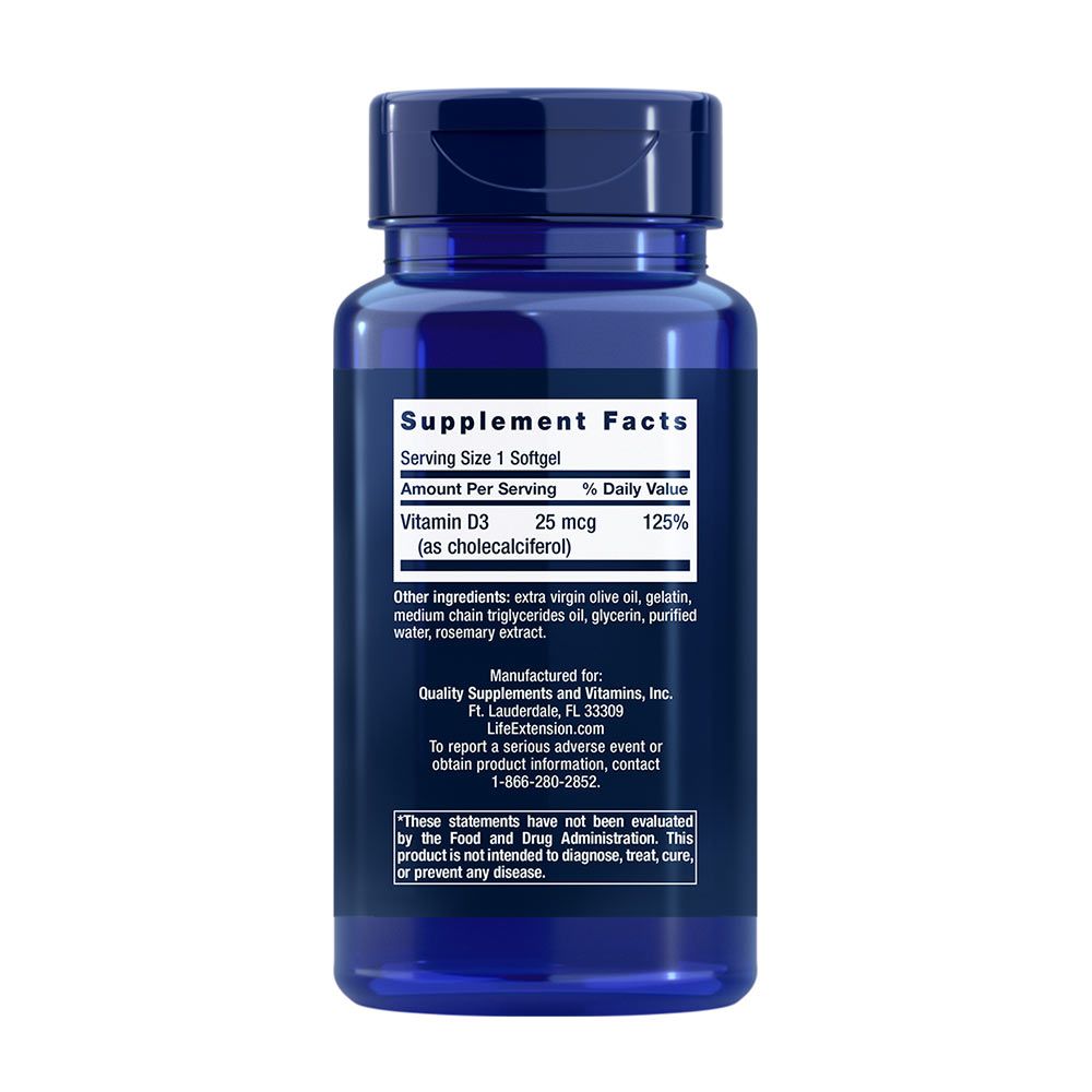 LIFE EXTENSION - VITAMIN D3 25 MCG (1000 IU) - 250 KAPSZULA