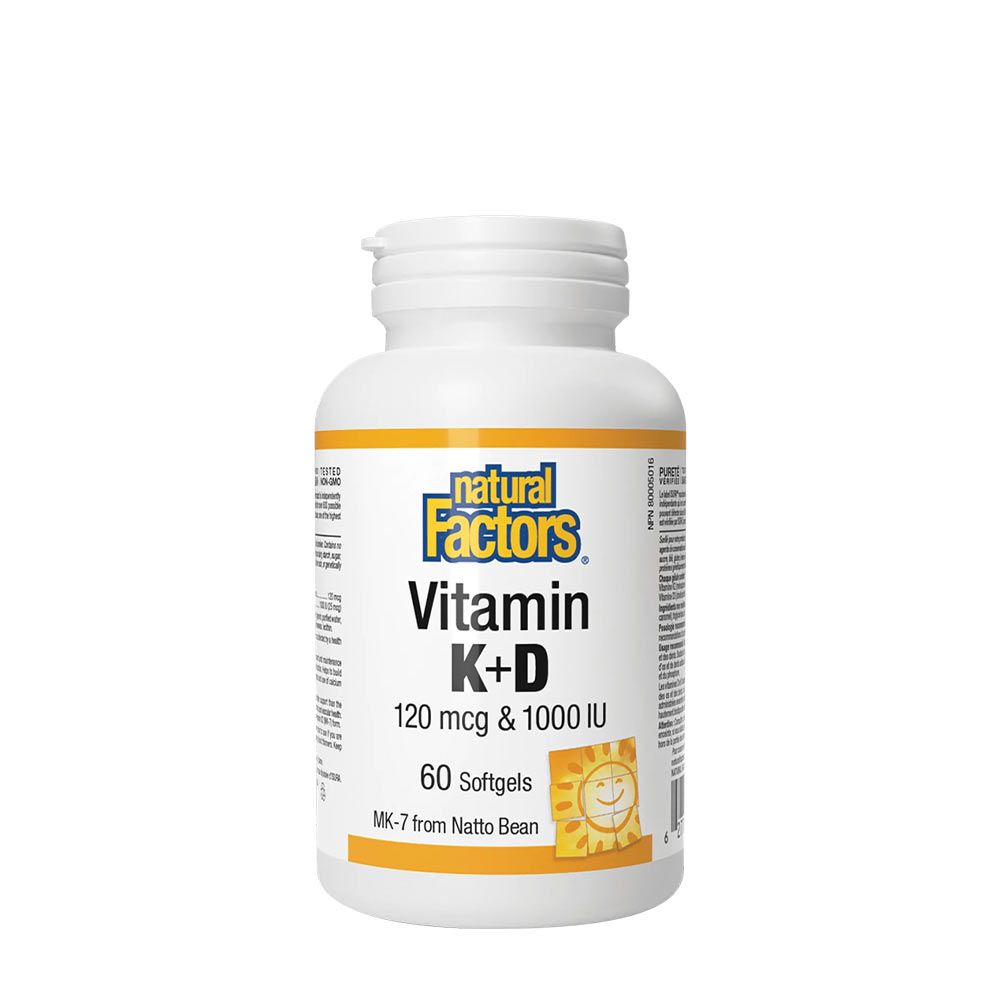 NATURAL FACTORS - VITAMIN K+D 120 MCG & 1000 IU - 60 KAPSZULA NATURAL FACTORS - VITAMIN K+D 120 MCG & 1000 IU - 60 KAPSZULA