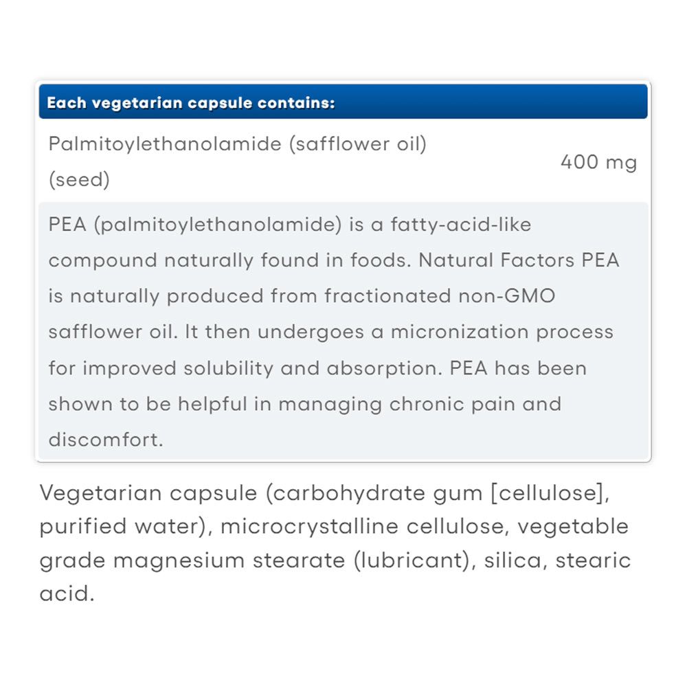 NATURAL FACTORS - PEA400 PALMITOYLETHANOLAMID - 90 KAPSZULA NATURAL FACTORS - PEA400 PALMITOYLETHANOLAMID - 90 KAPSZULA