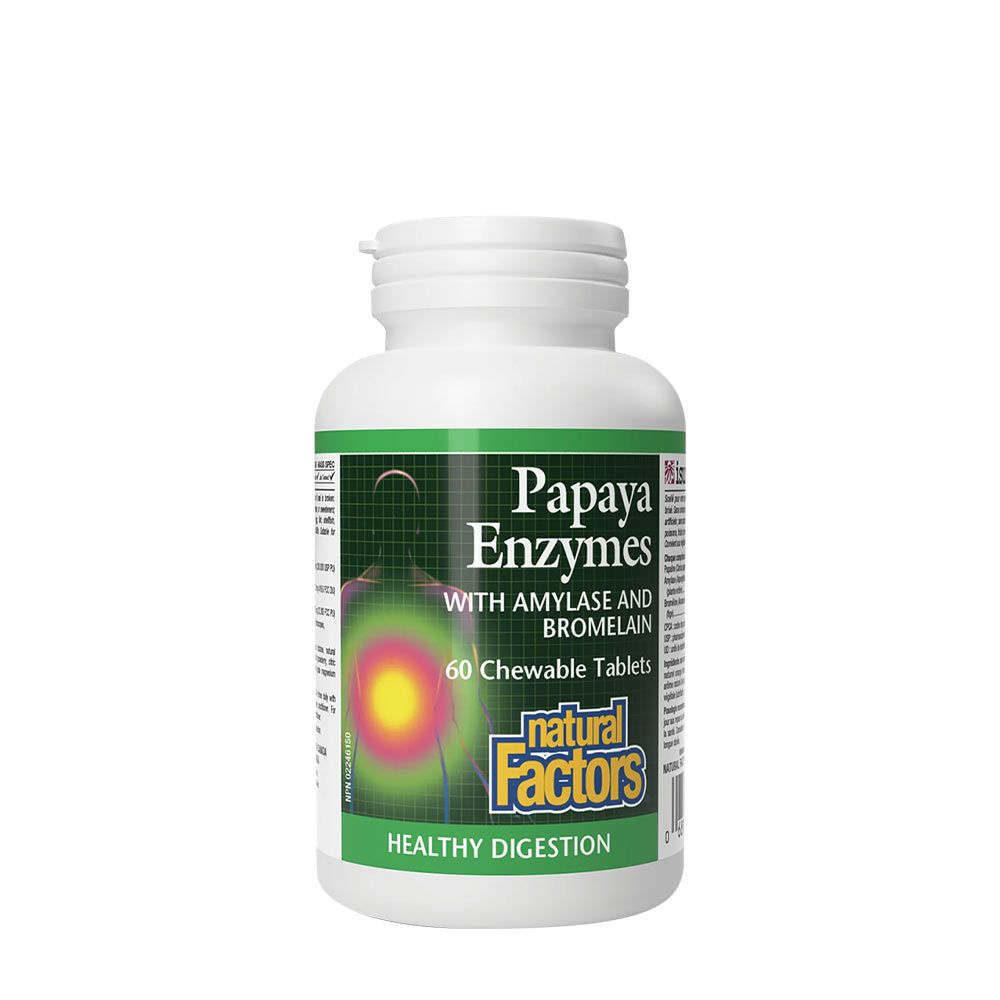 NATURAL FACTORS - PAPAYA ENZYMES WITH AMYLASE AND BROMELAIN - 60 RÁGÓTABLETTA NATURAL FACTORS - PAPAYA ENZYMES WITH AMYLASE AND BROMELAIN - 60 RÁGÓTABLETTA