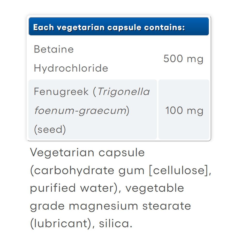 NATURAL FACTORS - BETAINE HYDROCHLORIDE WITH FENUGREEK - 90 KAPSZULA NATURAL FACTORS - BETAINE HYDROCHLORIDE WITH FENUGREEK - 90 KAPSZULA
