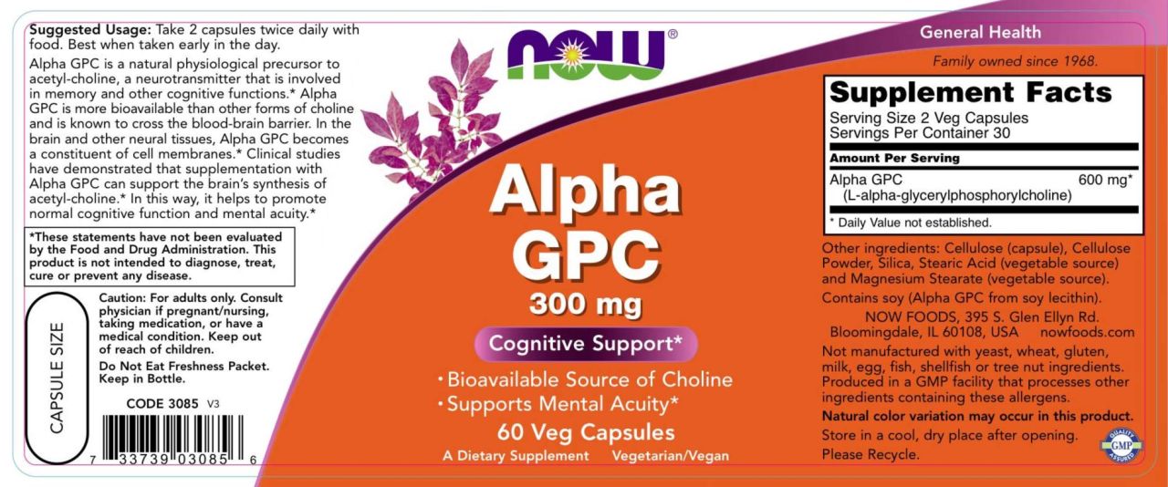 NOW - ALPHA GPC 300 MG - 60 KAPSZULA NOW - ALPHA GPC 300 MG - 60 KAPSZULA