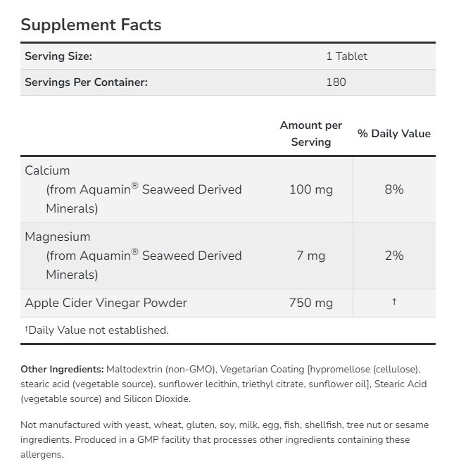 NOW - APPLE CIDER VINEGAR (750 MG) - 180 TABLETTA NOW - APPLE CIDER VINEGAR (750 MG) - 180 TABLETTA