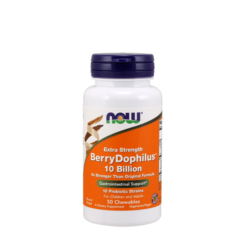 NOW - BERRYDOPHILUS 10 BILLION - EXTRA ERŐS PROBIOTIKUM - 50 RÁGÓTABLETTA NOW - BERRYDOPHILUS 10 BILLION - EXTRA ERŐS PROBIOTIKUM - 50 RÁGÓTABLETTA