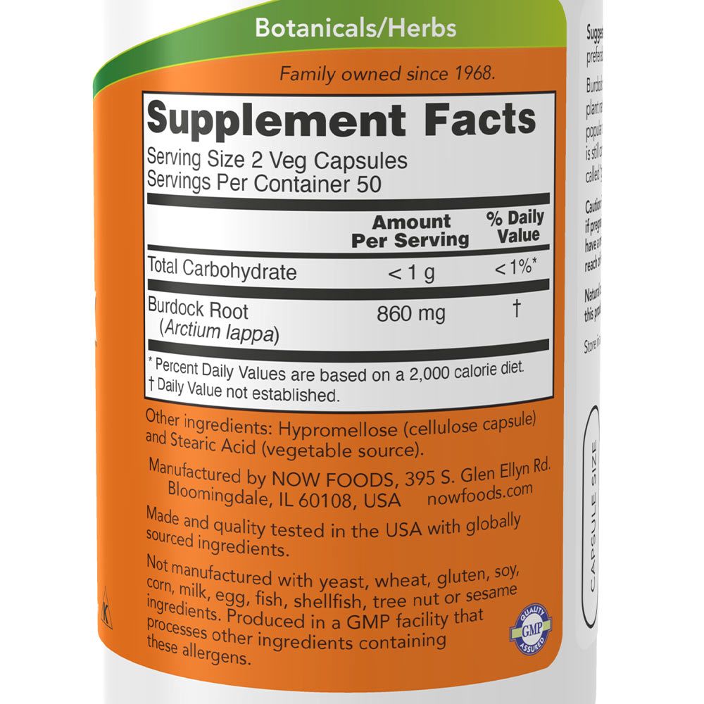 NOW - BURDOCK ROOT 430 MG - BUJTORJÁN GYÖKÉR - 100 KAPSZULA NOW - BURDOCK ROOT 430 MG - BUJTORJÁN GYÖKÉR - 100 KAPSZULA