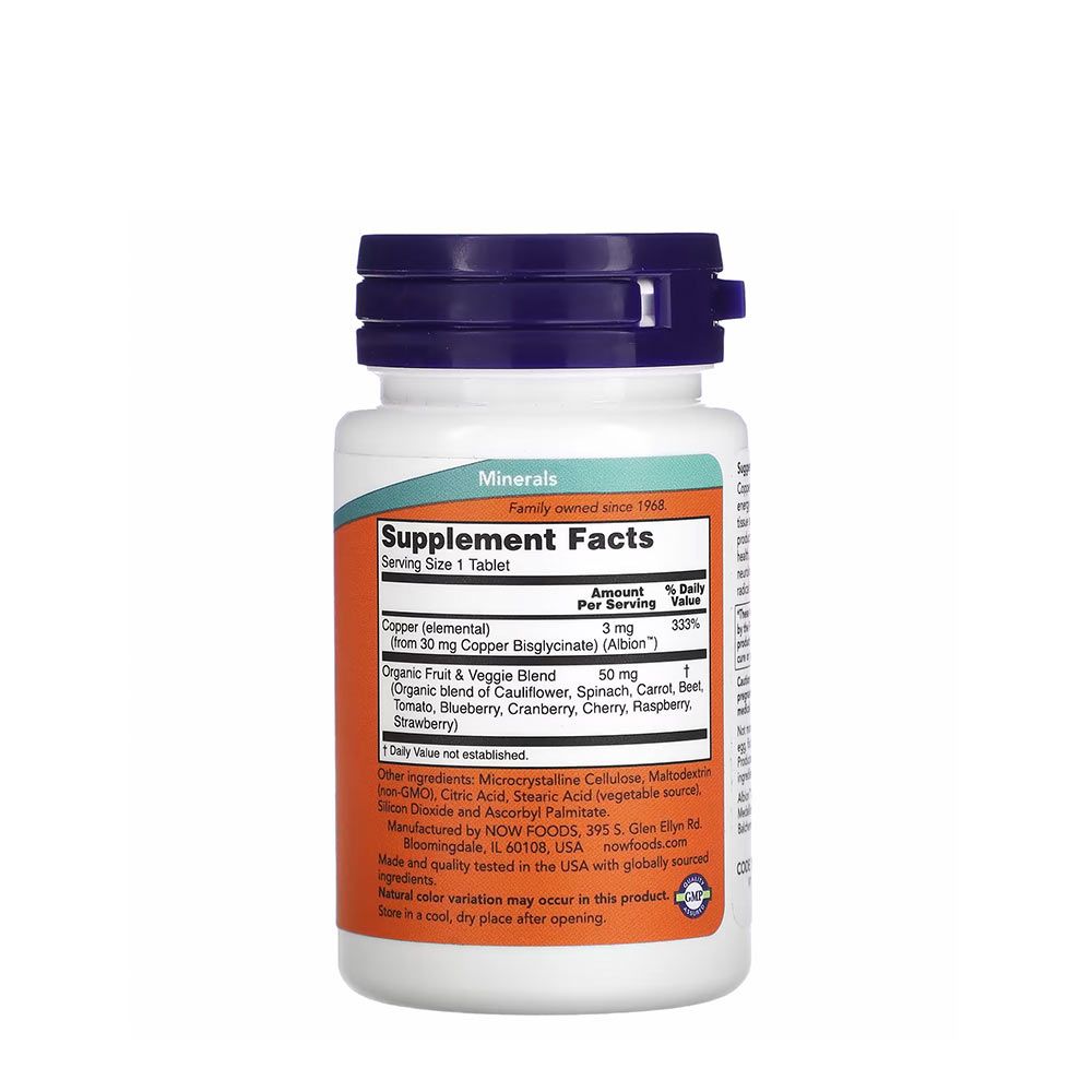 NOW - COPPER GLYCINATE 3 MG - 120 TABLETTA NOW - COPPER GLYCINATE 3 MG - 120 TABLETTA