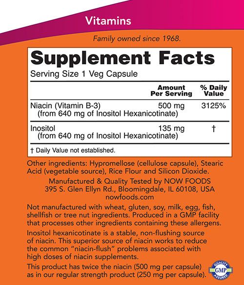 NOW - ERŐS NIACIN „FLUSH” HATÁS NÉLKÜL 500 MG - FREE FLUSH NIACIN - 90 KAPSZULA NOW - ERŐS NIACIN „FLUSH” HATÁS NÉLKÜL 500 MG - FREE FLUSH NIACIN - 90 KAPSZULA