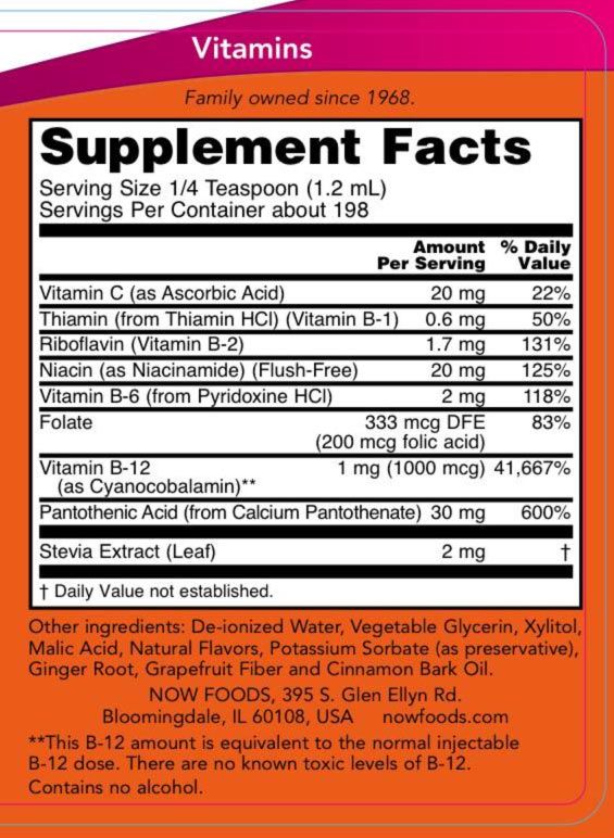 NOW - FOLYÉKONY KOMPLEX B12-VITAMIN - LIQUID B-12 B-COMPLEX - 236 ML