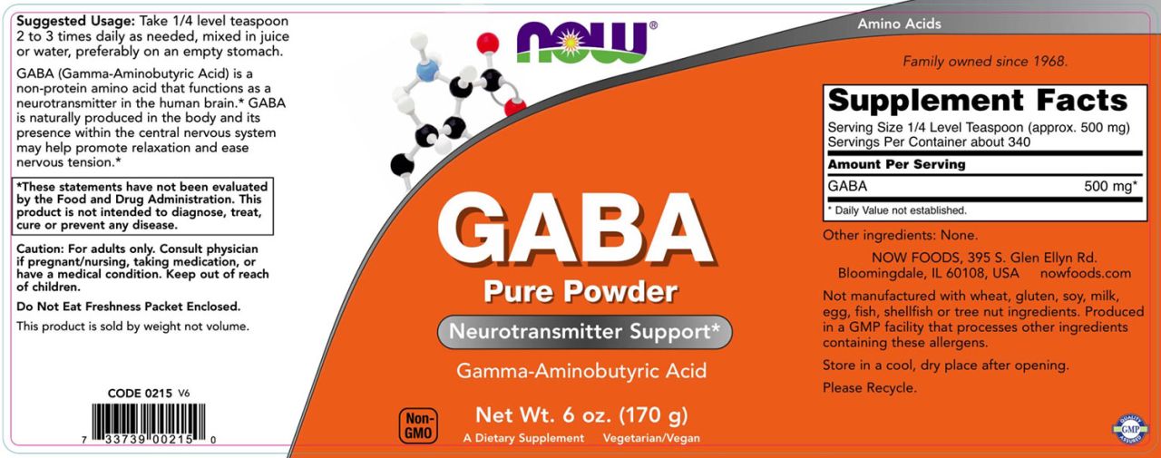 NOW - GAMMA-AMINO-VAJSAV POR - GABA POWDER - 170 G