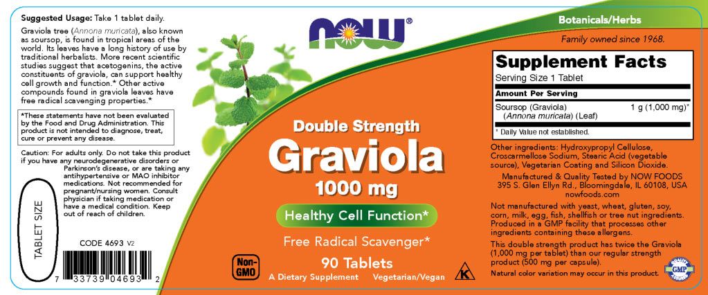 NOW - EXTRA ERŐS SZABADGHYÖK FOGÓ - GRAVIOLA 1000 MG - 90 TABLETTA NOW - EXTRA ERŐS SZABADGHYÖK FOGÓ - GRAVIOLA 1000 MG - 90 TABLETTA