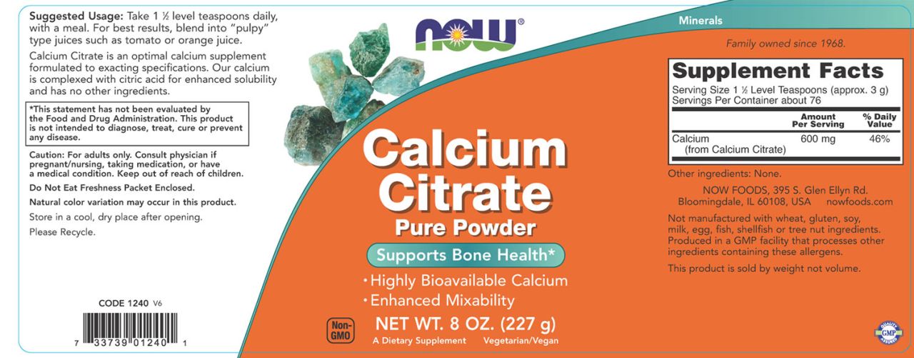 NOW - KALCIUM-CITRÁT POR - CALCIUM CITRATE PURE POWDER - 8.OZ - 227 G NOW - KALCIUM-CITRÁT POR - CALCIUM CITRATE PURE POWDER - 8.OZ - 227 G