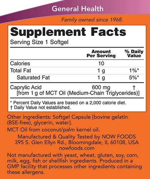 NOW - KAPRILSAV 600 MG - CAPRYLIC ACID - 100 KAPSZULA NOW - KAPRILSAV 600 MG - CAPRYLIC ACID - 100 KAPSZULA