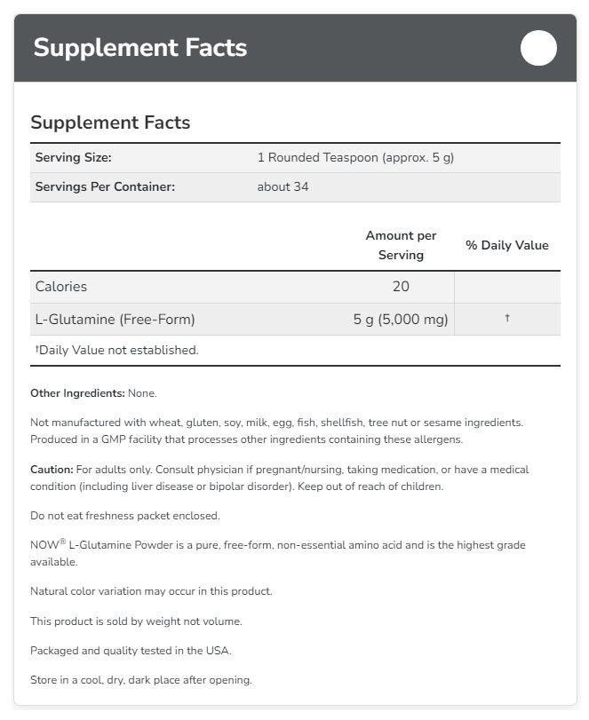 NOW - L-GLUTAMIN POR - L-GLUTAMINE POWDER - 1000 G NOW - L-GLUTAMIN POR - L-GLUTAMINE POWDER - 1000 G
